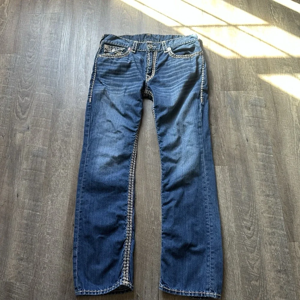 True Religion Men's Blue Ricky Super QT‎ Jeans Mb3 Thick Stitch Semetary Keef